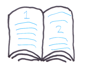 The left and right pages of a book, poorly drawn.